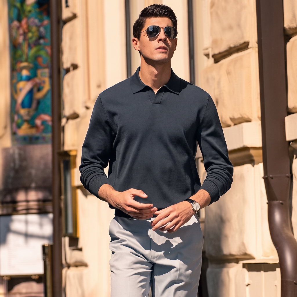 Slim Fit Quiet Luxury Wool Knit Polo Top