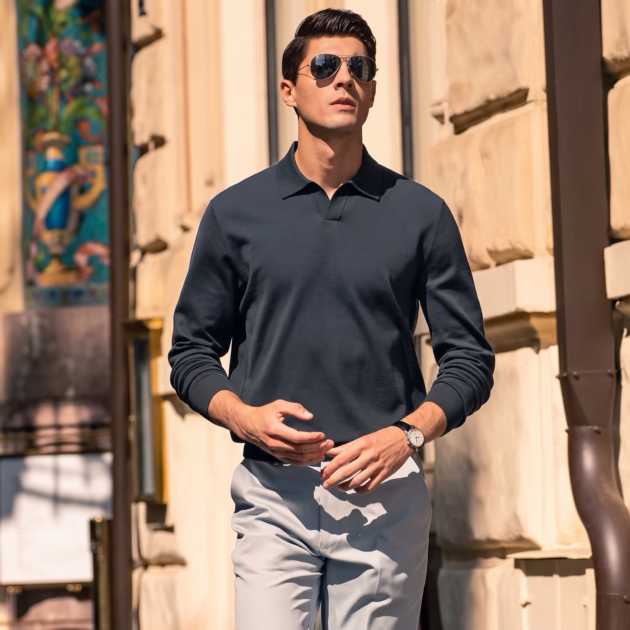 Slim Fit Quiet Luxury Wool Knit Polo Top