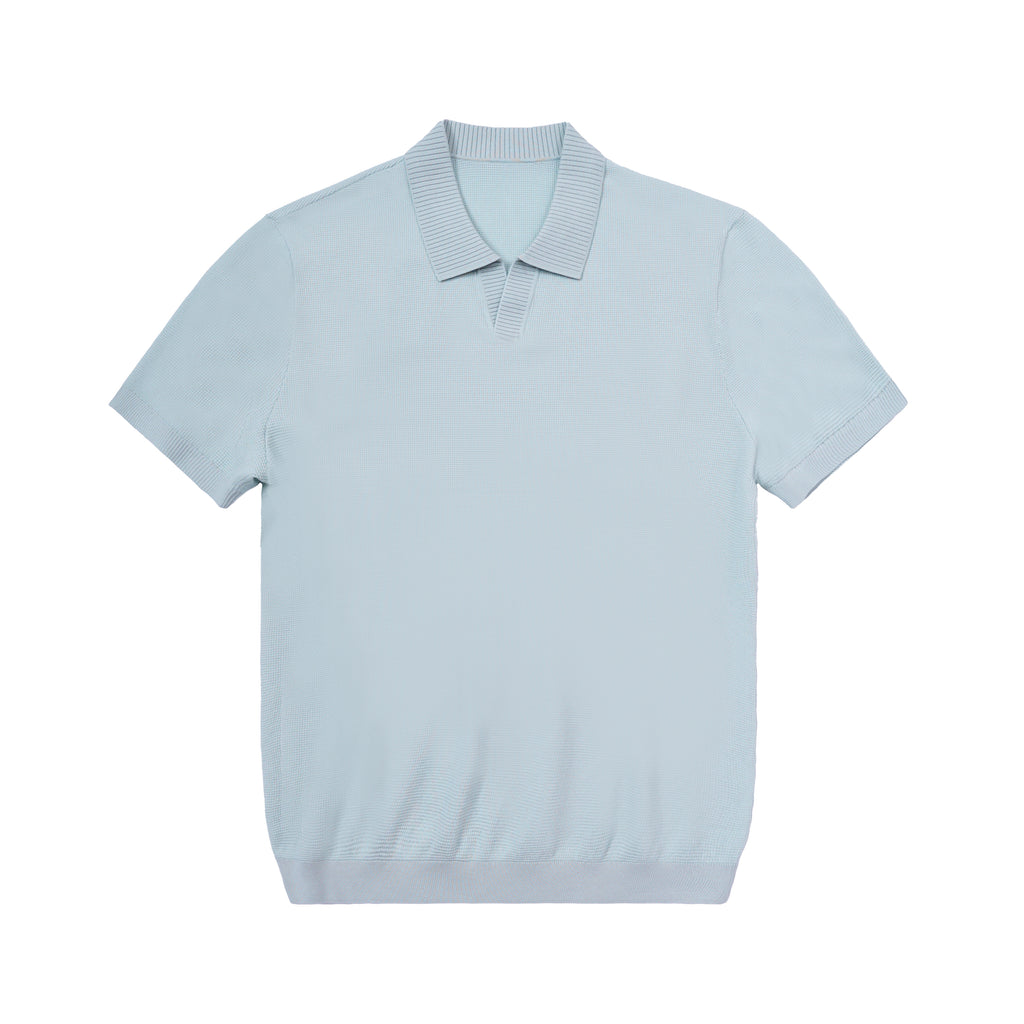 Waffle Texture Open Collar Knit Polo