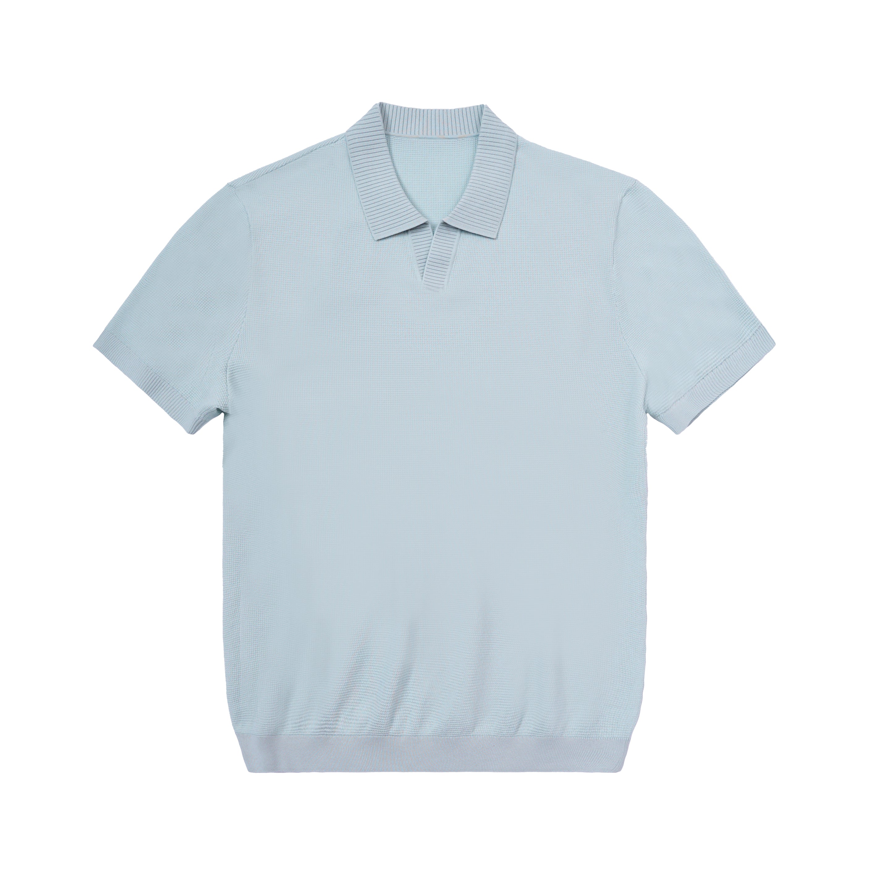 Waffle Texture Open Collar Knit Polo