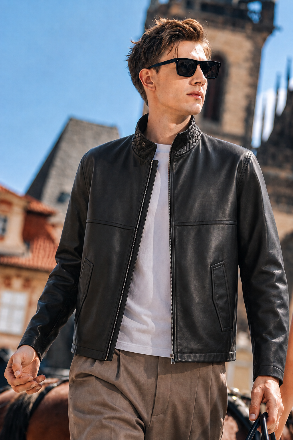 Lambskin Quilted-Collar Leather Jacket