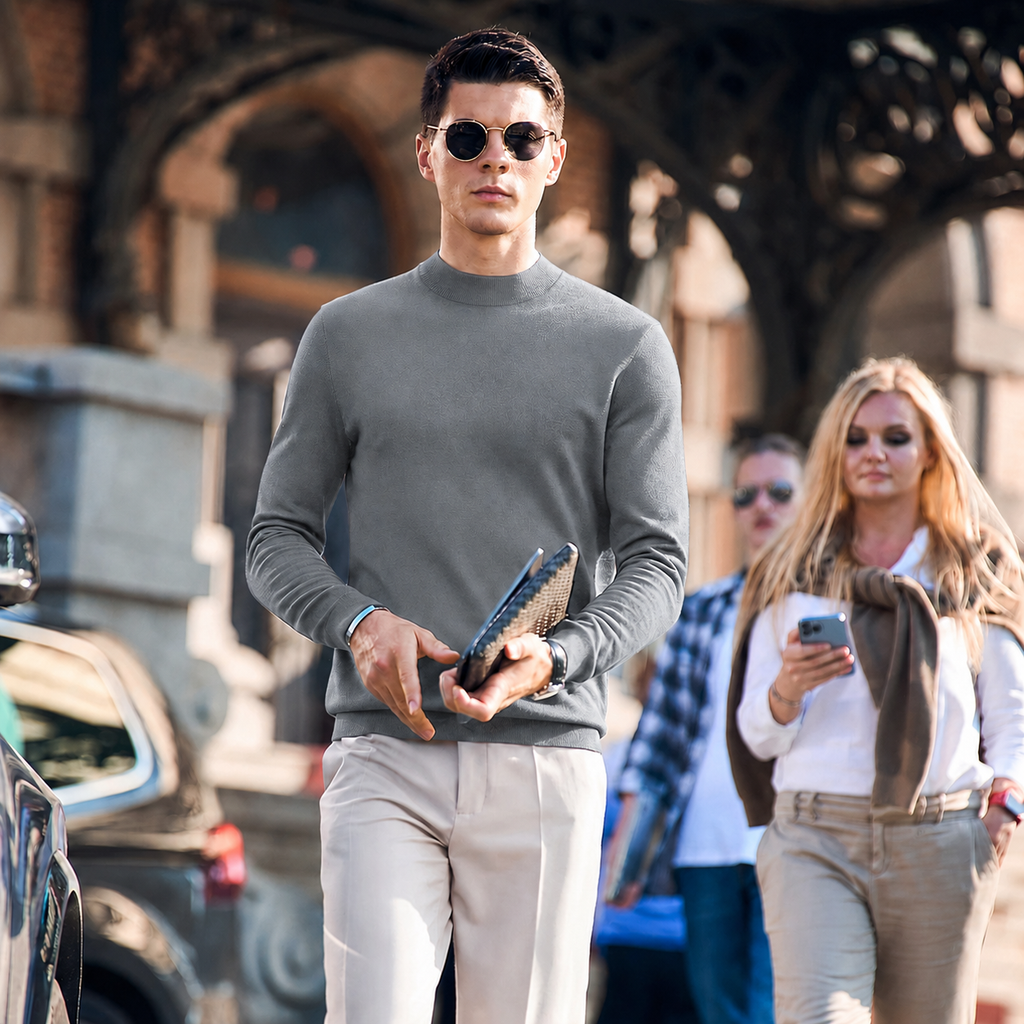 100% Merino Wool Mock Neck Sweater for Men | Soft Premium Knit Pullover