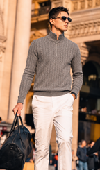 Premium Wool-Cashmere Cable Knit Half-Zip Sweater