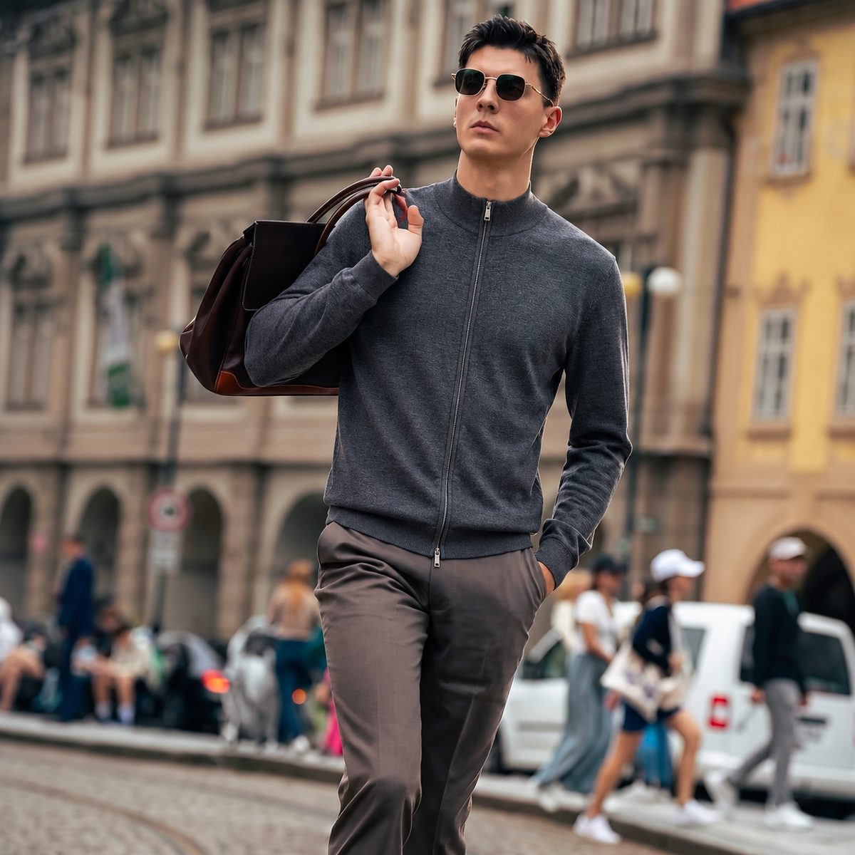 Premium Quiet‑Luxury Men Full‑Zip Mock Neck Sweate