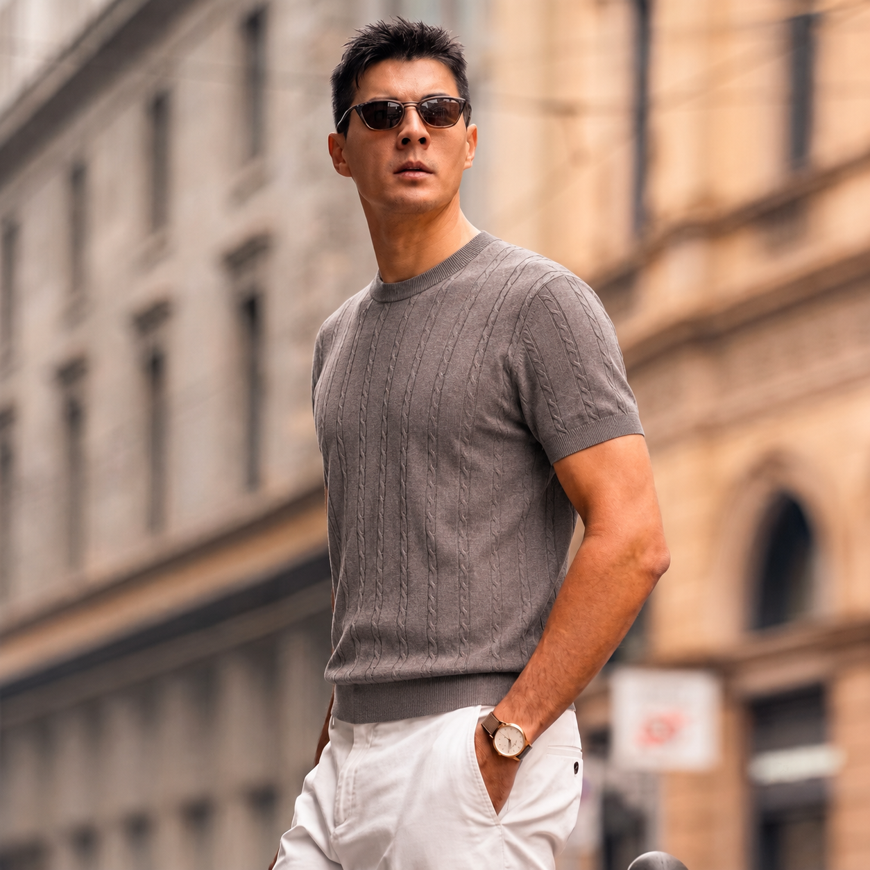 Cotton-Silk Cable Knit Crewneck