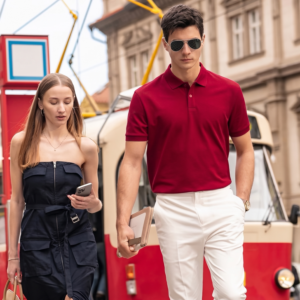 Soft Silhouette Neutral Tone Luxury Men Polo