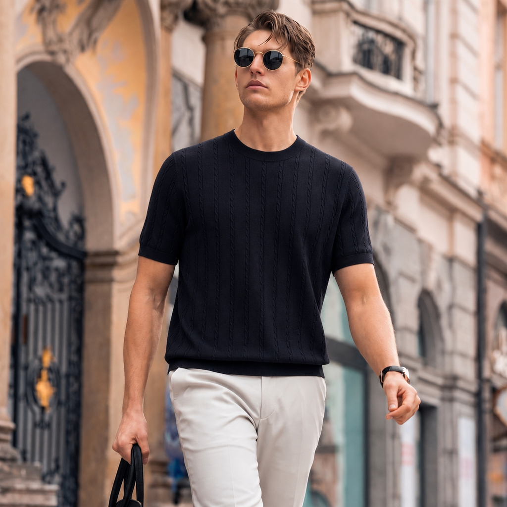 Cotton-Silk Cable Knit Crewneck