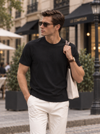 Boveme Men's Crew Neck Short Sleeve T-Shirt, Premium Cotton Modal and Spandex Blend, Soft Stretch Understated Quiet Luxury Everyday Basic Top
