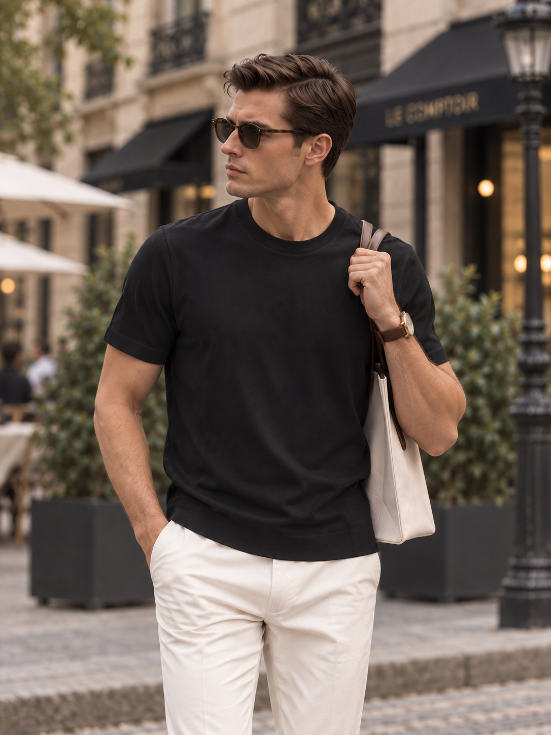 Boveme Men's Crew Neck Short Sleeve T-Shirt, Premium Cotton Modal and Spandex Blend, Soft Stretch Understated Quiet Luxury Everyday Basic Top
