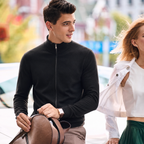 Pull homme zippé à col montant "Quiet Luxury" premium
