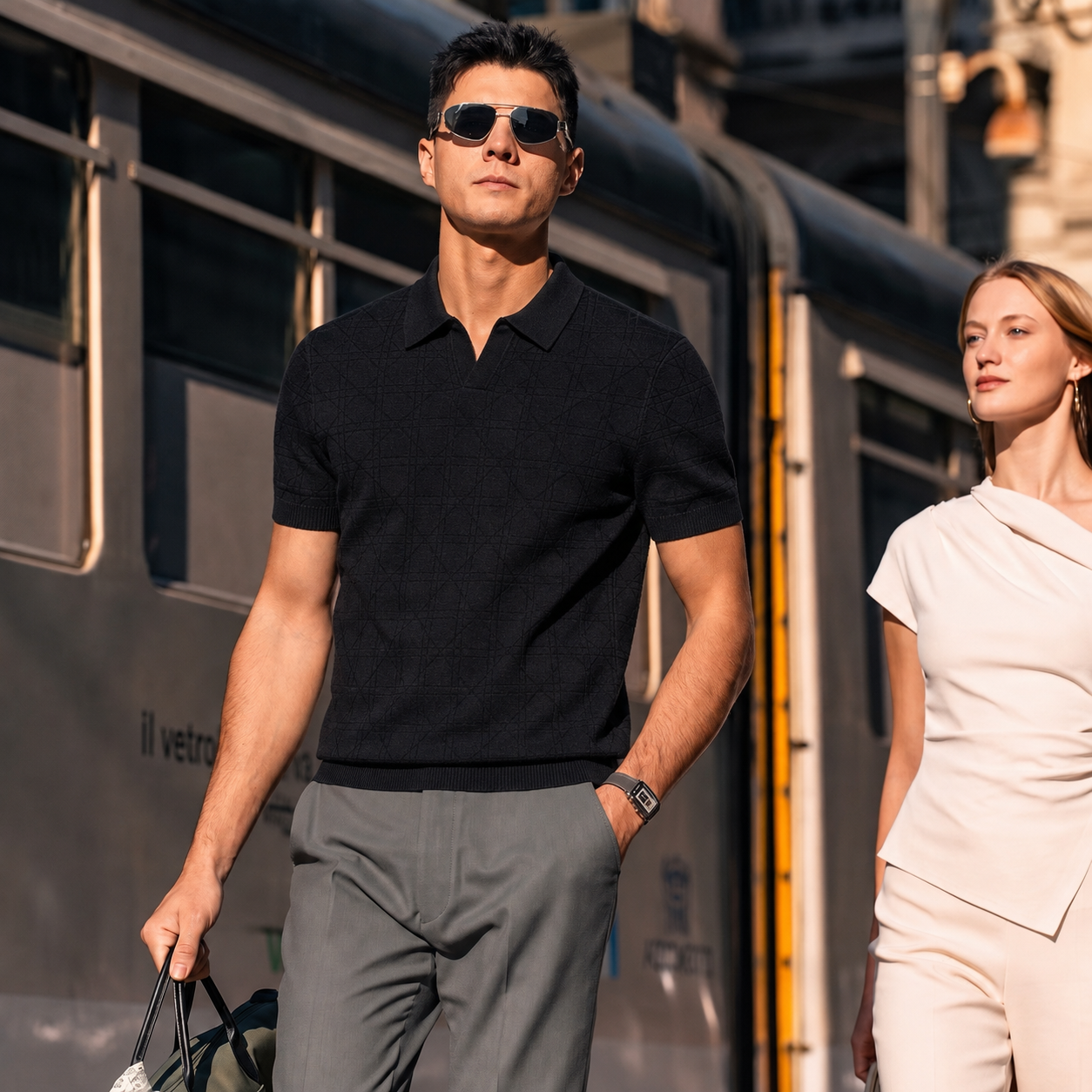 Cotton-Silk Textured Knit Polo