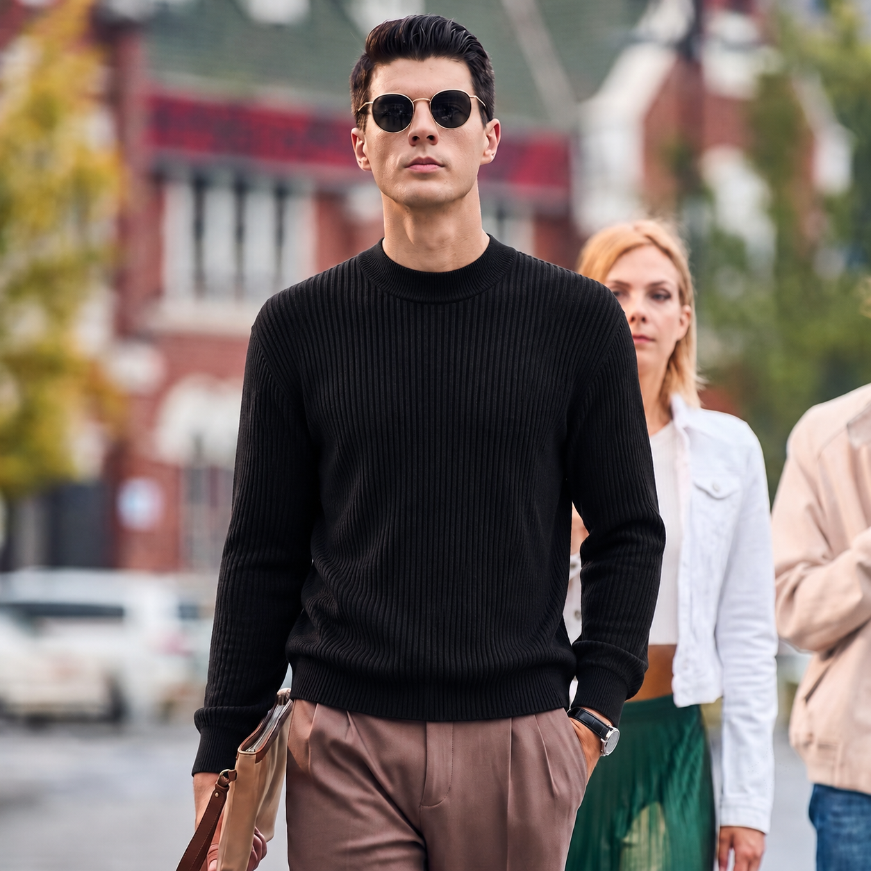 Men’s Premium 100% Wool Ribbed Mock Neck Sweater | Quiet Luxury Old‑Money Pullover