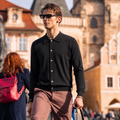 Herren-Cardigan mit Polokragen und Knopfleiste aus 100 % Merinowolle