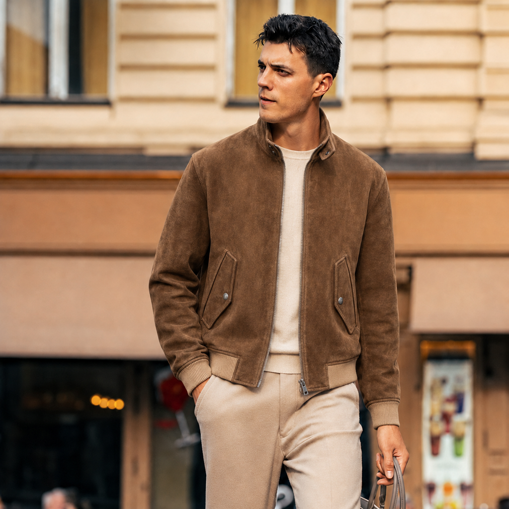 Suede Stand-Collar Blouson Jacket