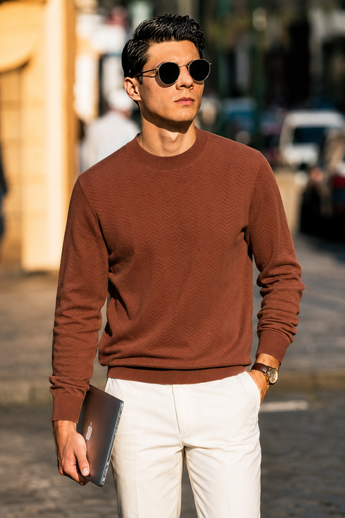 100% Merino Wool Textured Crewneck Sweater
