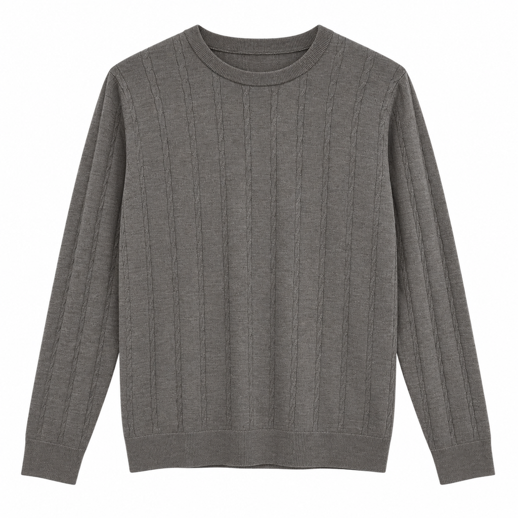 Pure Wool Textured Crewneck Knit Sweater