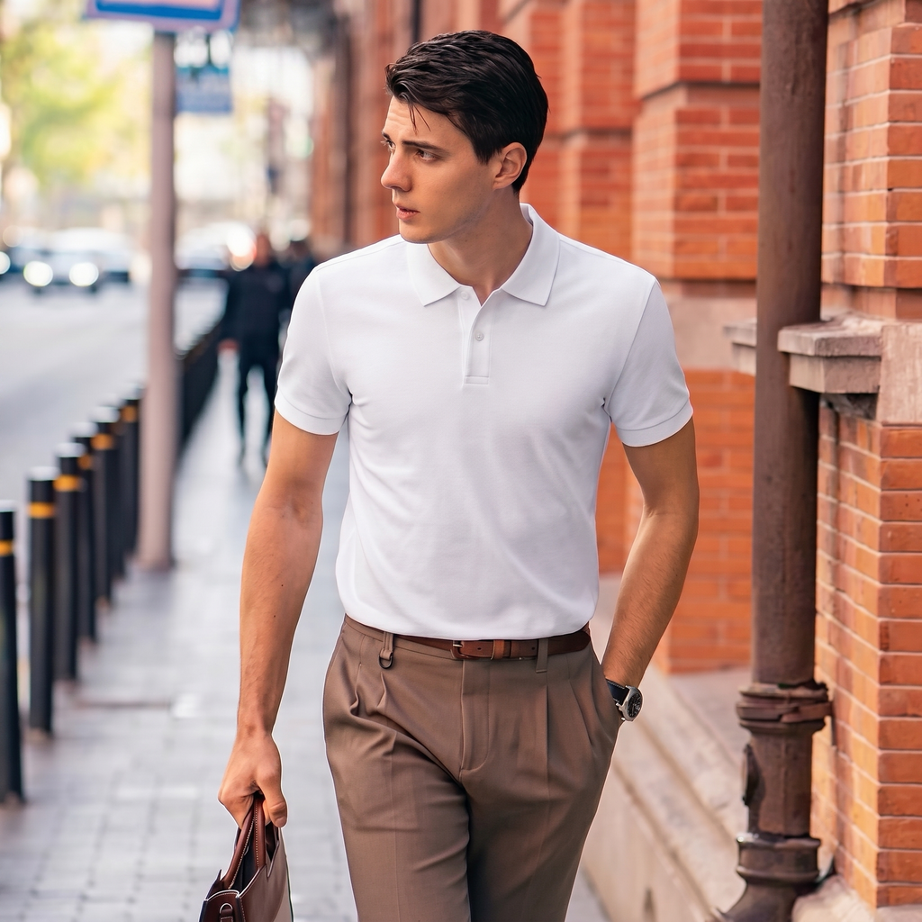 Soft Silhouette Neutral Tone Luxury Men Polo