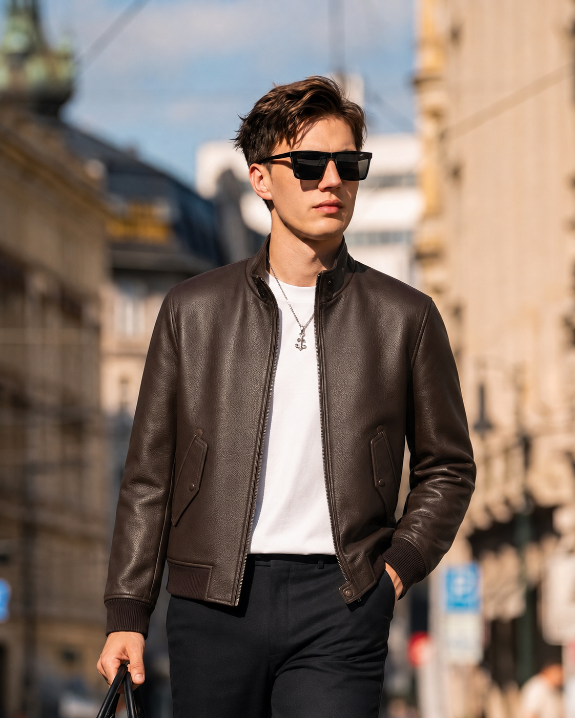 Lambskin Stand-Collar Blouson Jacket