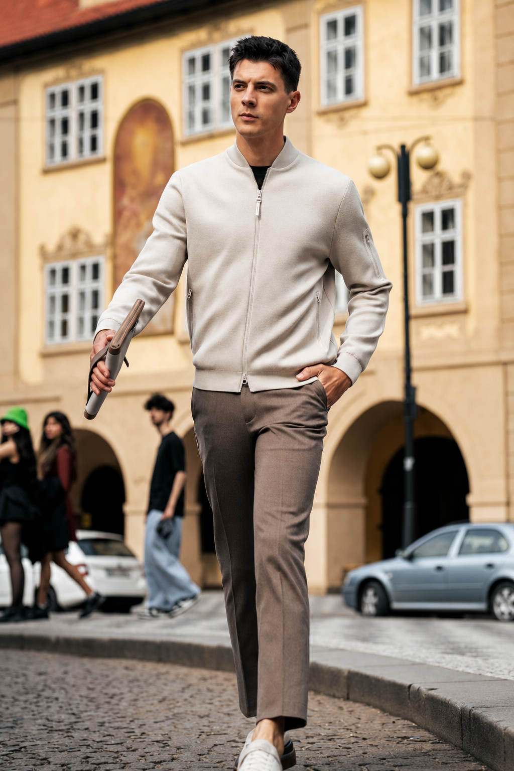 Bomber Collar Multi-Zip Pocket Knit Jackets