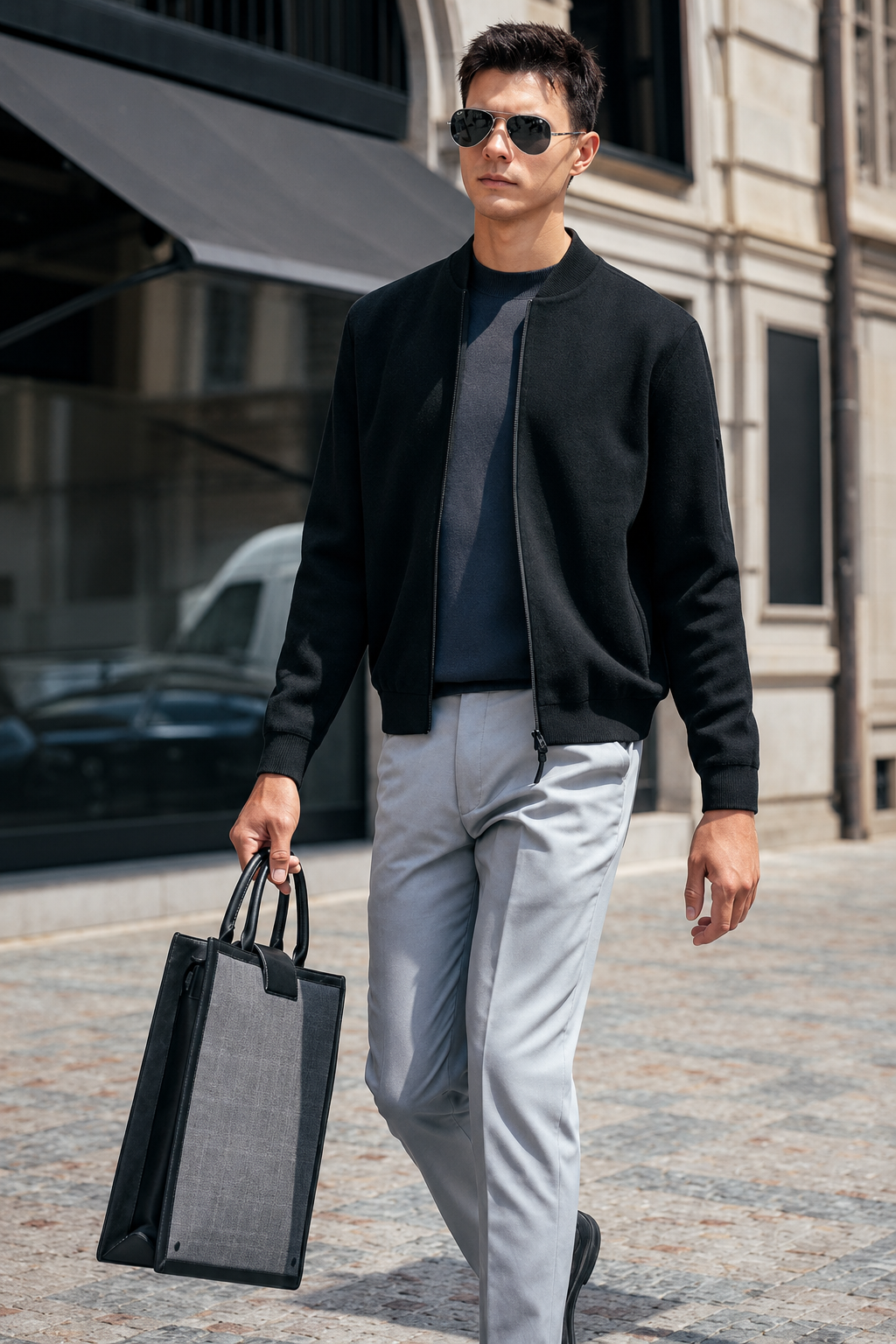 Bomber Collar Multi-Zip Pocket Knit Jackets
