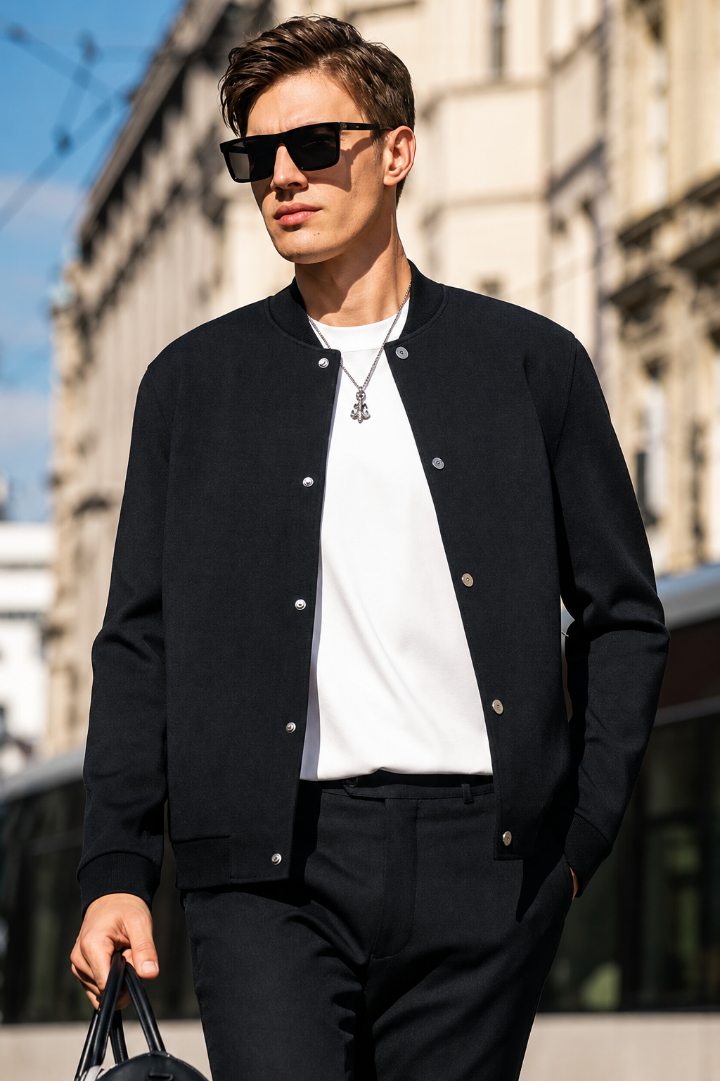 Bomber Collar Metal Button Knit Jackets