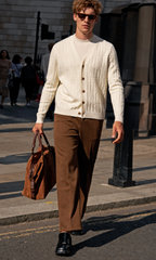 Embossed Letter Jacquard V-Neck Button Knit Cardigans