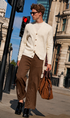 Embossed Letter Jacquard V-Neck Button Knit Cardigans