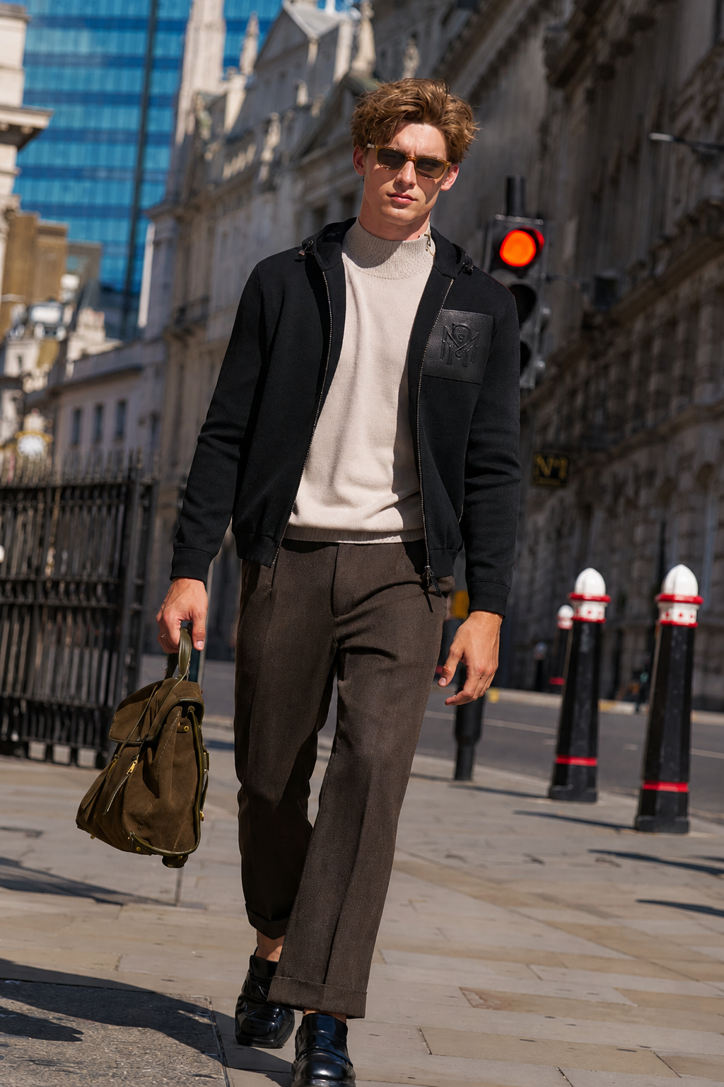 Solid Black Versatile Zip Hood Men Knit Jackets