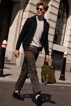 Solid Black Versatile Zip Hood Men Knit Jackets