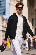 Contrast Stitch Leather Pocket Hooded Zip Knit Jackets