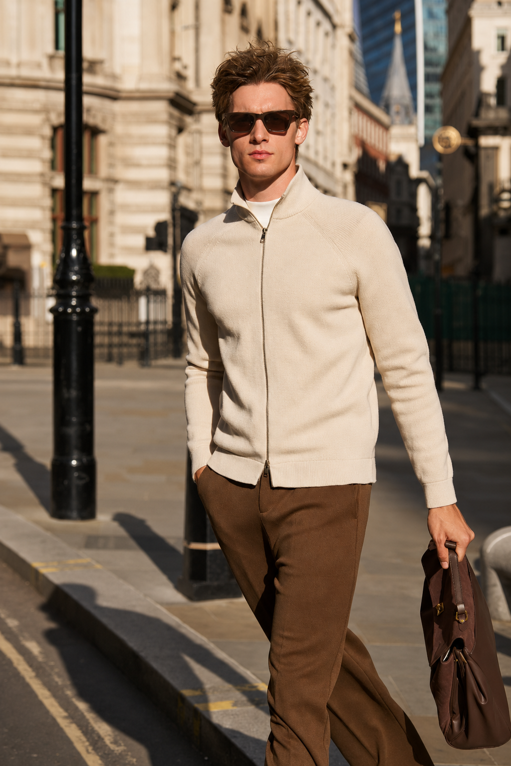Raglan Sleeve Stand Collar Full Zip Knit Jackets