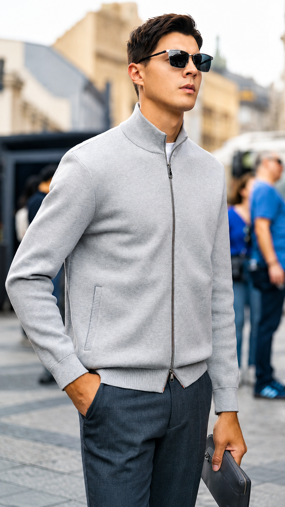 Zip Stand Collar Soft Knit Jackets