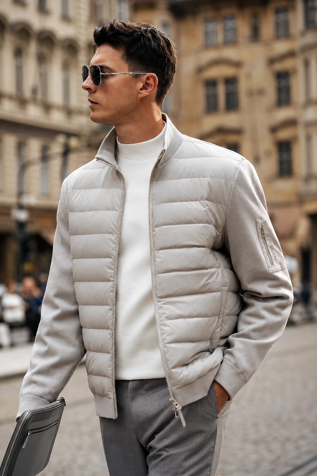 Stand Collar Spliced Light Down Jackets