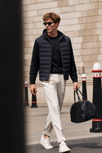 Drawstring Hood Horizontal Quilt Down Coat