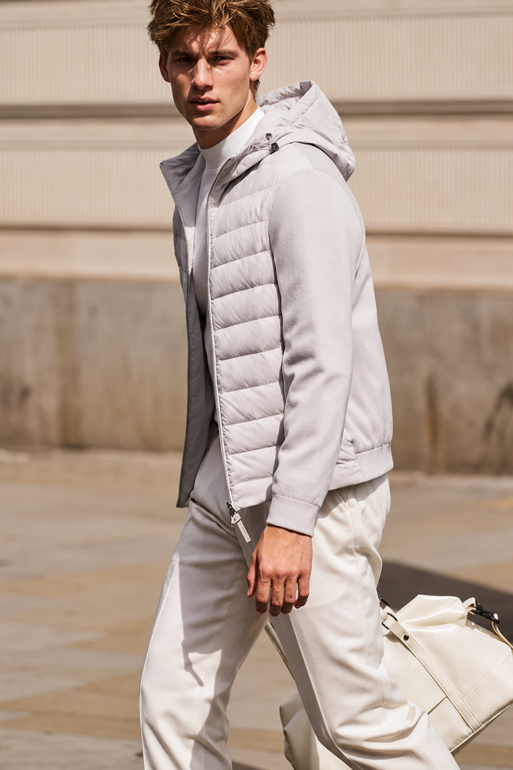 Drawstring Hood Horizontal Quilt Down Coat