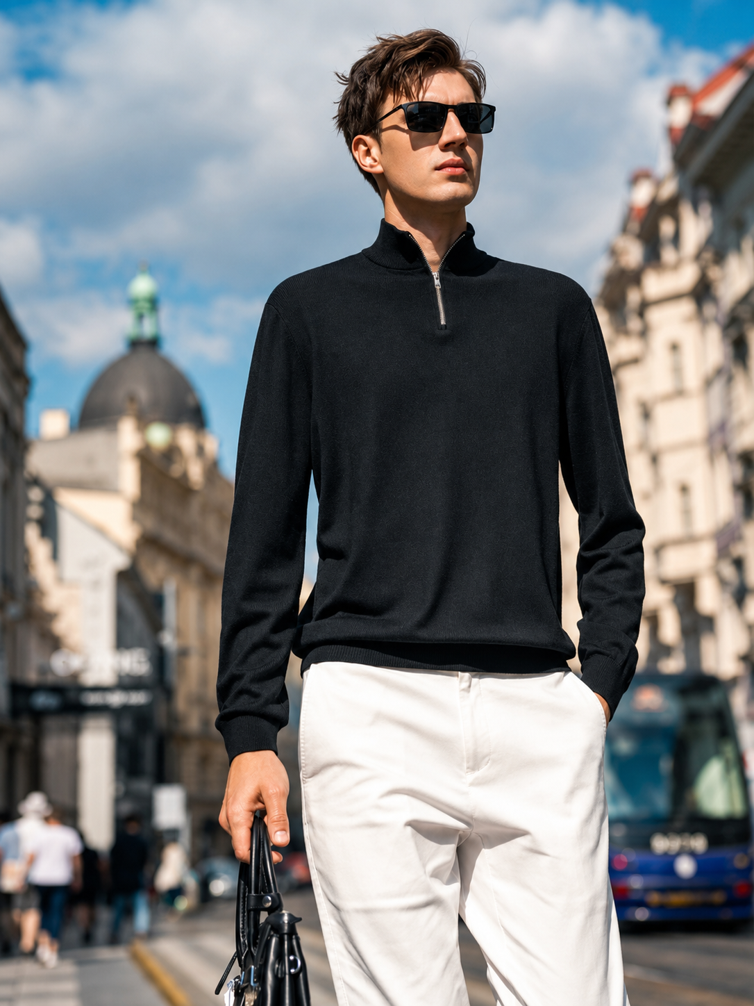Minimal Business Quarter Zip Wool Layering Top