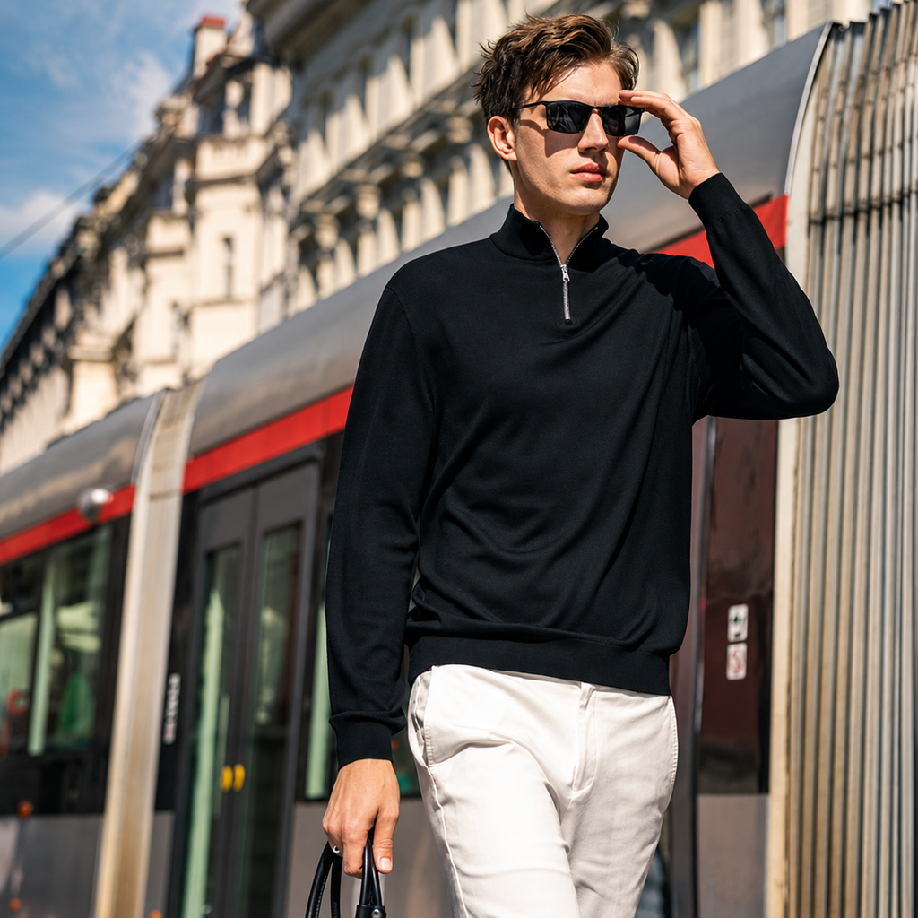 Minimal Business Quarter Zip Wool Layering Top