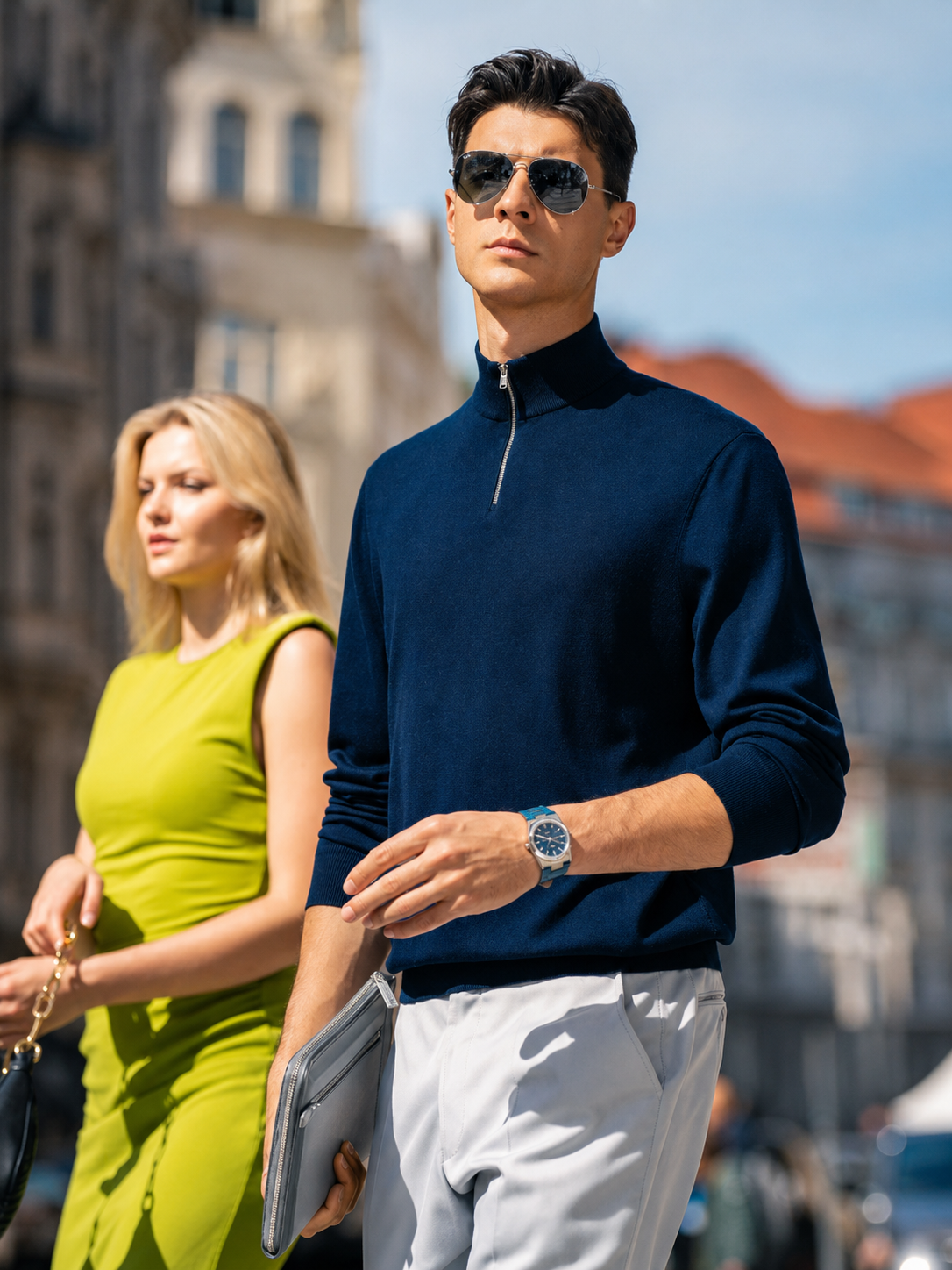 Minimal Business Quarter Zip Wool Layering Top