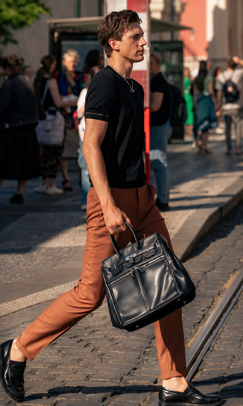 Crew Neck Contrast Piping Short Sleeve Wool Knit T-Shirt