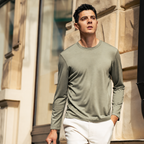 Plain Crew Neck Wool Long Sleeve Basic Knit Tee
