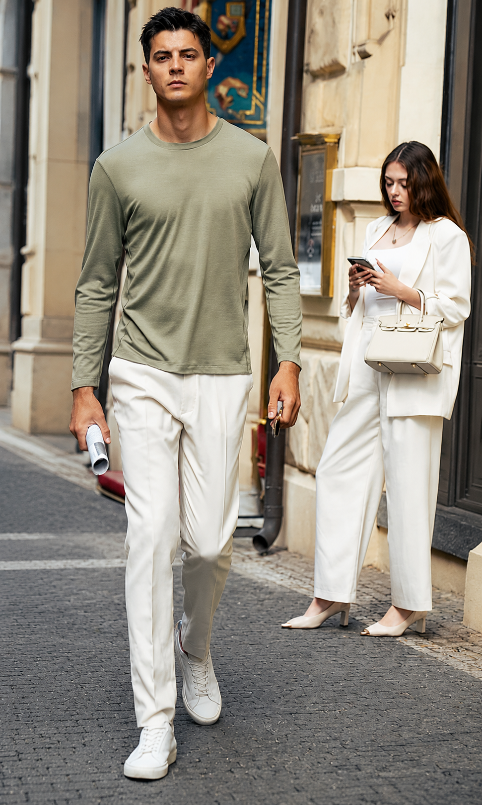 Plain Crew Neck Wool Long Sleeve Basic Knit Tee