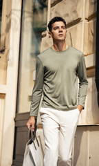 Plain Crew Neck Wool Long Sleeve Basic Knit Tee