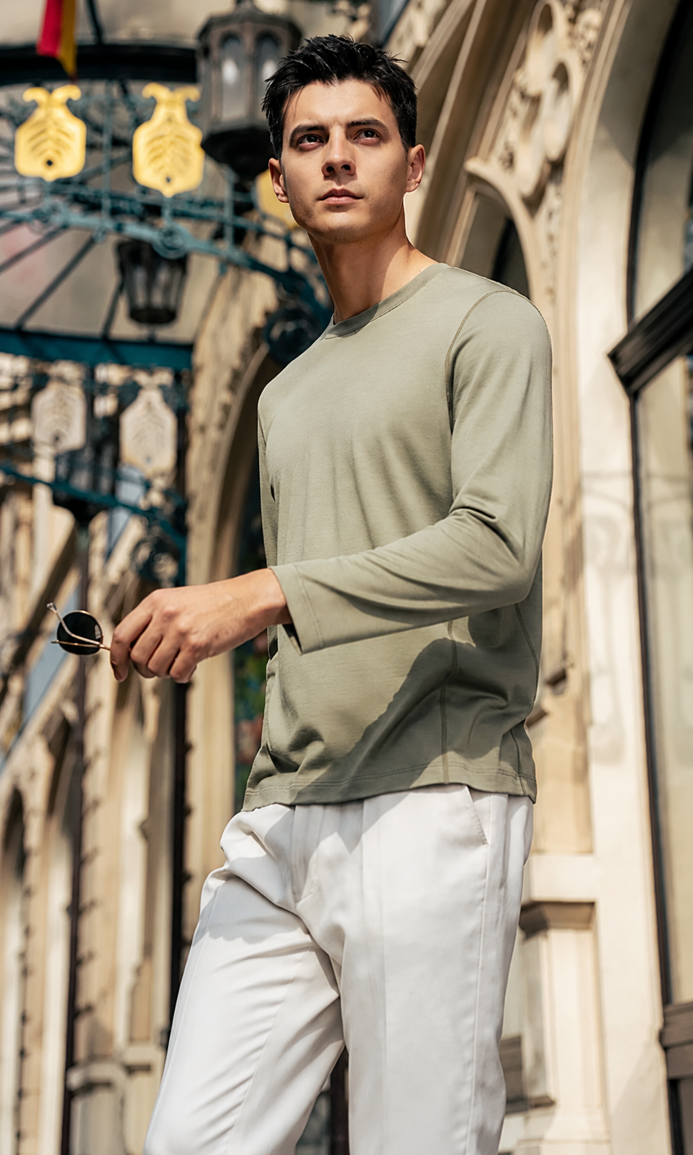 Plain Crew Neck Wool Long Sleeve Basic Knit Tee