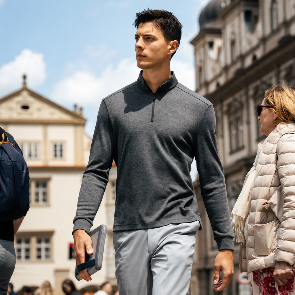 Seam Shoulder Wool Quarter Zip Pullover For Business Men