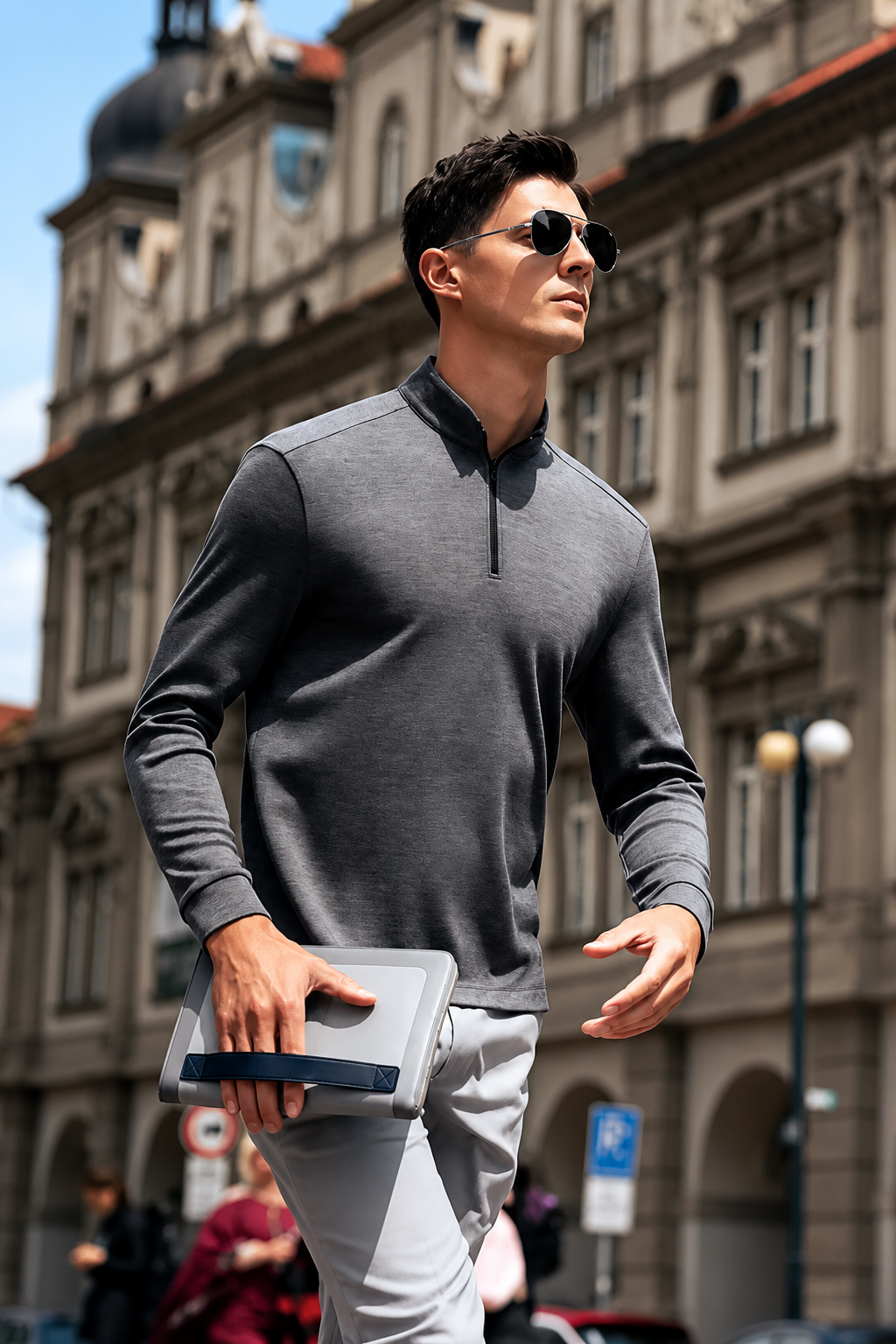 Seam Shoulder Wool Quarter Zip Pullover For Business Men