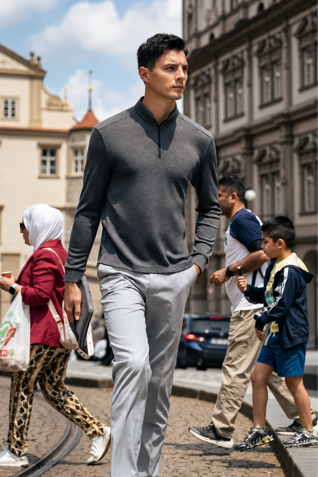 Seam Shoulder Wool Quarter Zip Pullover For Business Men