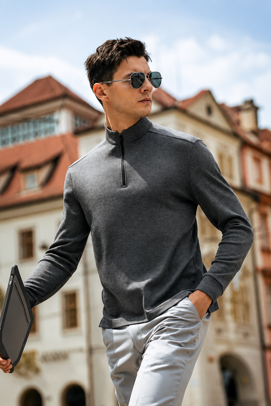 Seam Shoulder Wool Quarter Zip Pullover For Business Men