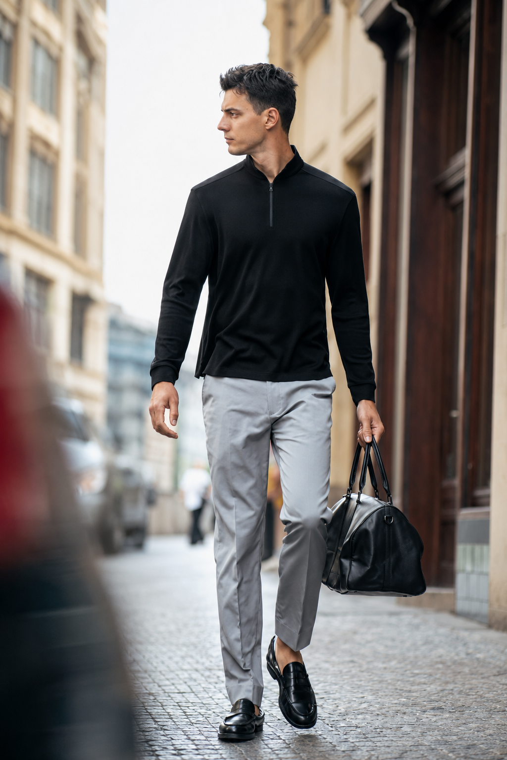 Seam Shoulder Wool Quarter Zip Pullover For Business Men