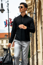 Seam Shoulder Wool Quarter Zip Pullover For Business Men