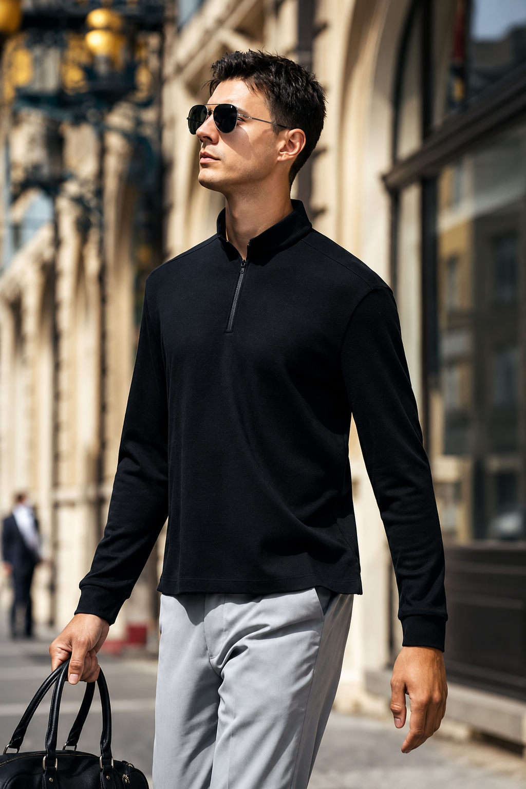 Seam Shoulder Wool Quarter Zip Pullover For Business Men